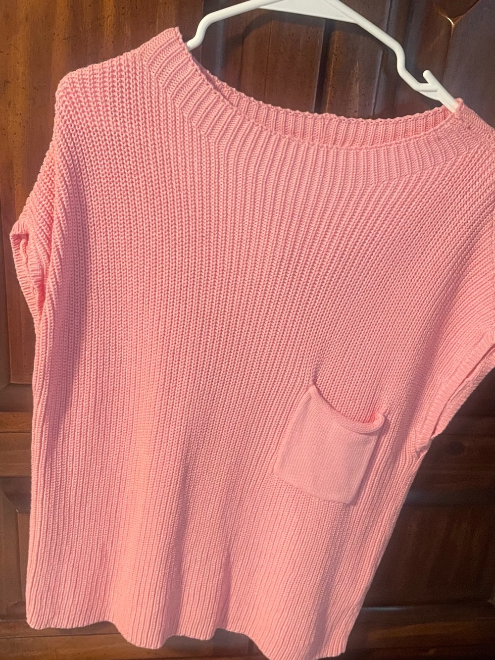 Zenana Outfitters Bubblegum Pink Short-Sleeve Knit Sweater with Pocket
